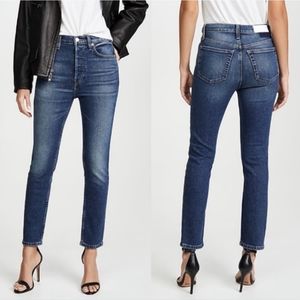 NWT- Re/Done High Rise Button Fly Ankle Crop Jeans in Midnight Blue Size 27